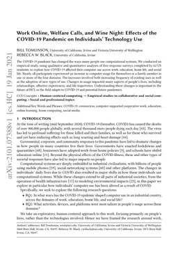 Work Online, Welfare Calls, and Wine Night: Effects of the COVID-19
  Pandemic on Individuals' Technology Use