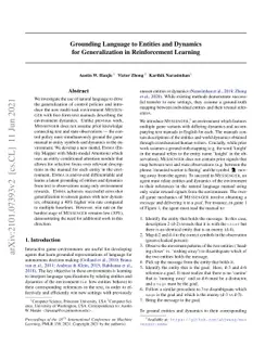 Grounding Language to Entities and Dynamics for Generalization in
  Reinforcement Learning