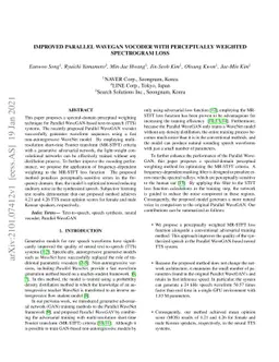 Improved parallel WaveGAN vocoder with perceptually weighted spectrogram
  loss