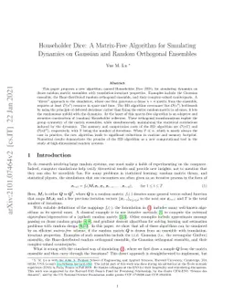 Householder Dice: A Matrix-Free Algorithm for Simulating Dynamics on
  Gaussian and Random Orthogonal Ensembles