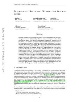 Disentangled Recurrent Wasserstein Autoencoder