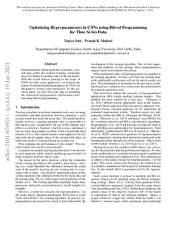 Optimizing Hyperparameters in CNNs using Bilevel Programming in Time
  Series Data