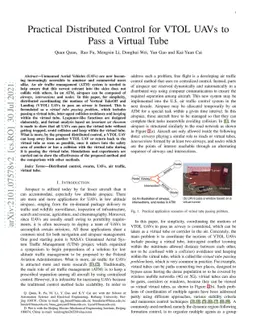Practical Distributed Control for VTOL UAVs to Pass a Virtual Tube