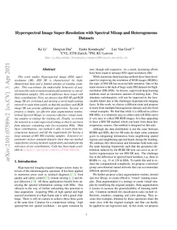 Hyperspectral Image Super-Resolution with Spectral Mixup and
  Heterogeneous Datasets