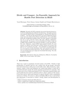 Divide and Conquer: An Ensemble Approach for Hostile Post Detection in
  Hindi