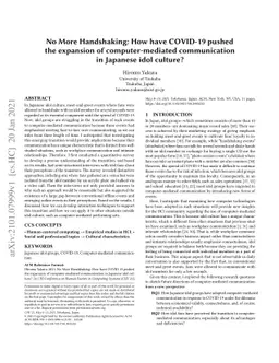 No More Handshaking: How have COVID-19 pushed the expansion of
  computer-mediated communication in Japanese idol culture?