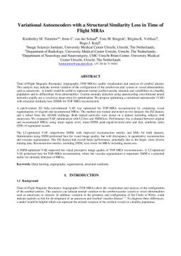 Variational Autoencoders with a Structural Similarity Loss in Time of
  Flight MRAs