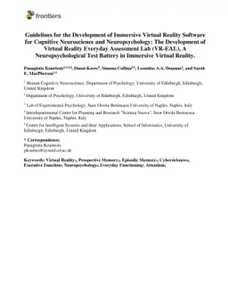 Guidelines for the Development of Immersive Virtual Reality Software for
  Cognitive Neuroscience and Neuropsychology: The Development of Virtual
  Reality Everyday Assessment Lab (VR-EAL)