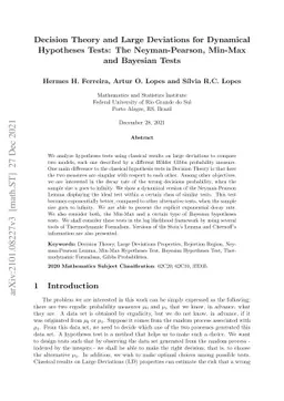 Decision Theory and Large Deviations for Dynamical Hypotheses Tests:
  Neyman-Pearson, Min-Max and Bayesian Tests