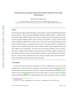 Orthogonal Least Squares Based Fast Feature Selection for Linear
  Classification