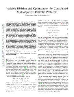 Variable Division and Optimization for Constrained Multiobjective
  Portfolio Problems