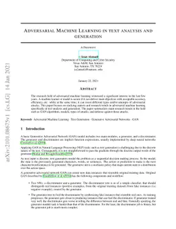 Adversarial Machine Learning in Text Analysis and Generation