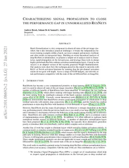 Characterizing signal propagation to close the performance gap in
  unnormalized ResNets