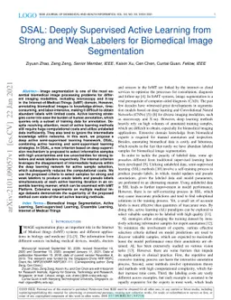 DSAL: Deeply Supervised Active Learning from Strong and Weak Labelers
  for Biomedical Image Segmentation