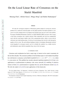 On the Local Linear Rate of Consensus on the Stiefel Manifold