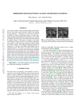 Error Diffusion Halftoning Against Adversarial Examples