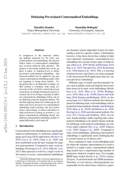 Debiasing Pre-trained Contextualised Embeddings