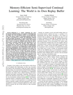 Memory-Efficient Semi-Supervised Continual Learning: The World is its
  Own Replay Buffer