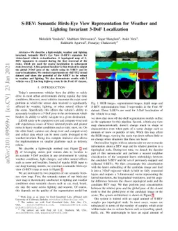 S-BEV: Semantic Birds-Eye View Representation for Weather and Lighting
  Invariant 3-DoF Localization