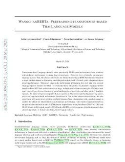 WangchanBERTa: Pretraining transformer-based Thai Language Models