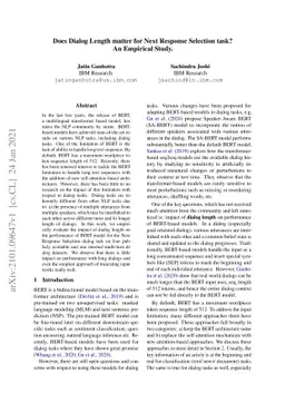 Does Dialog Length matter for Next Response Selection task? An Empirical
  Study