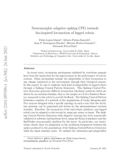 Neuromorphic adaptive spiking CPG towards bio-inspired locomotion of
  legged robots