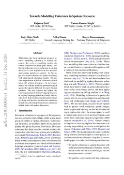 Towards Modelling Coherence in Spoken Discourse