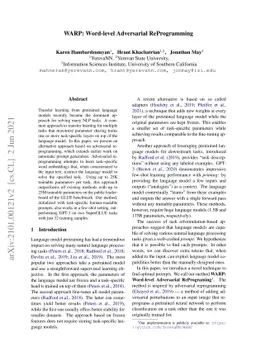 WARP: Word-level Adversarial ReProgramming
