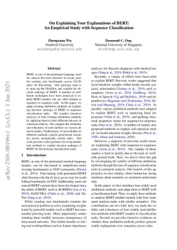 On Explaining Your Explanations of BERT: An Empirical Study with
  Sequence Classification
