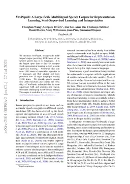 VoxPopuli: A Large-Scale Multilingual Speech Corpus for Representation
  Learning, Semi-Supervised Learning and Interpretation