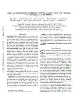 ASIST: Annotation-free Synthetic Instance Segmentation and Tracking by
  Adversarial Simulations