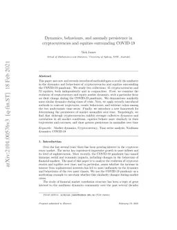 Dynamics, behaviours, and anomaly persistence in cryptocurrencies and
  equities surrounding COVID-19