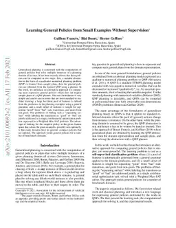 Learning General Policies from Small Examples Without Supervision