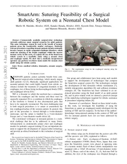 SmartArm: Suturing Feasibility of a Surgical Robotic System on a
  Neonatal Chest Model