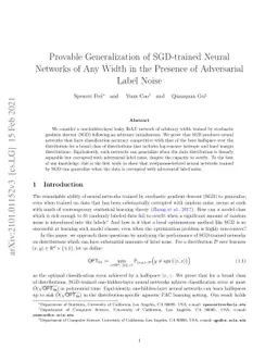 Provable Generalization of SGD-trained Neural Networks of Any Width in
  the Presence of Adversarial Label Noise