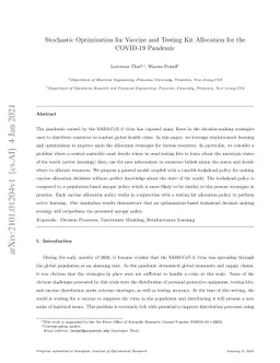 Stochastic Optimization for Vaccine and Testing Kit Allocation for the
  COVID-19 Pandemic