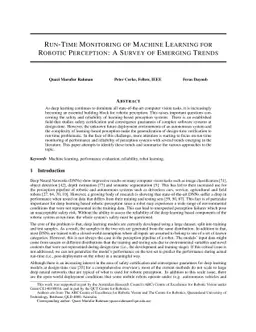 Run-Time Monitoring of Machine Learning for Robotic Perception: A Survey
  of Emerging Trends