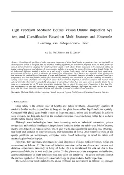 High Precision Medicine Bottles Vision Online Inspection System and
  Classification Based on Multi-Features and Ensemble Learning via Independence
  Test