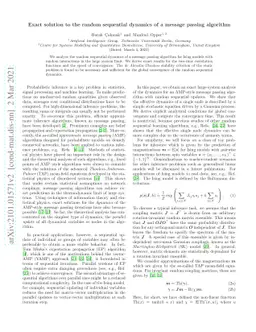 Exact solution to the random sequential dynamics of a message passing
  algorithm