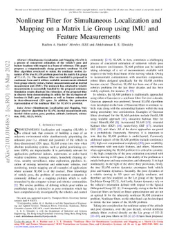 Nonlinear Filter for Simultaneous Localization and Mapping on a Matrix
  Lie Group using IMU and Feature Measurements