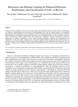 Biosensors and Machine Learning for Enhanced Detection, Stratification,
  and Classification of Cells: A Review