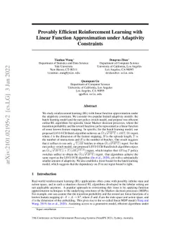 Provably Efficient Reinforcement Learning with Linear Function
  Approximation Under Adaptivity Constraints