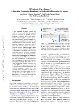 Did Aristotle Use a Laptop? A Question Answering Benchmark with Implicit
  Reasoning Strategies