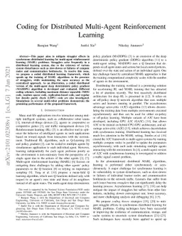 Coding for Distributed Multi-Agent Reinforcement Learning