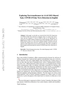 Exploring Text-transformers in AAAI 2021 Shared Task: COVID-19 Fake News
  Detection in English