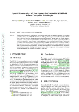 Spatial K-anonymity: A Privacy-preserving Method for COVID-19 Related
  Geospatial Technologies