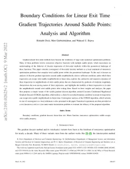 Boundary Conditions for Linear Exit Time Gradient Trajectories Around
  Saddle Points: Analysis and Algorithm