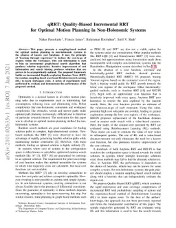 qRRT: Quality-Biased Incremental RRT for Optimal Motion Planning in
  Non-Holonomic Systems
