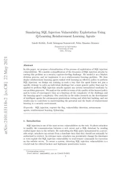 Simulating SQL Injection Vulnerability Exploitation Using Q-Learning
  Reinforcement Learning Agents