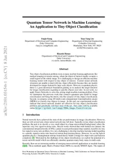 Quantum Tensor Network in Machine Learning: An Application to Tiny
  Object Classification
